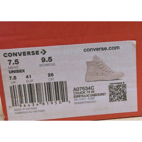 Converse Chuck 70 White & Lilac Crochet Knit Unisex High Top Shoes W9.5 M7.5 NIB - Picture 12 of 13